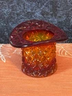Red Fenton Daisy Button Amberina Glass Hat 1960s Toothpick Holder