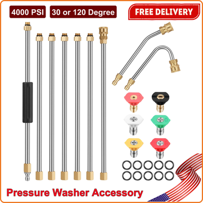 #ad 7 PCS Pressure Washer Accessory Set 10ft Replacement Lance Curved Rod 4000PSI $52.99