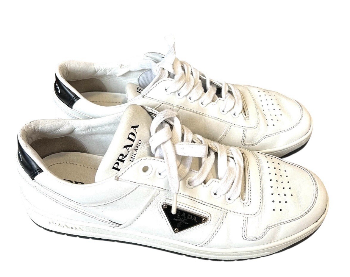 Prada Men White Leather Low Top Sneakers Size 39.5 EU/7 US Lace-Up
