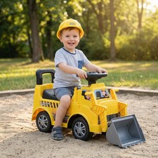 2-in-1 Ride on Excavator with Detachable Trailer, Shovel, Hidden Seat Storage