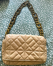 Damen Schultertasche Leder Beige gesteppt Ste...