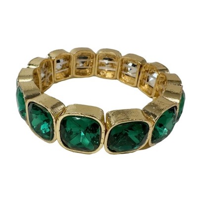 Stretch Bracelet Faceted Stone Links and Gold Tone Slip On Style Wristband