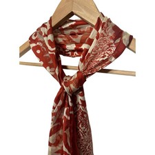 Red Cream Abstract Sheer Lightweight Scarf Bohemian Print Accessory 13" x 64"