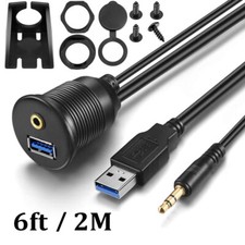 Auto Car Boat USB 3.0 3.5mm Car Mount Flush Cable AUX Extension Dash Panel 6FT