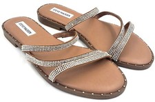 NEW STEVE MADDEN RHINESTONE STUDDED SLIP-ON BLING SANDALS TAN SIZES 6, 7, 8, 9