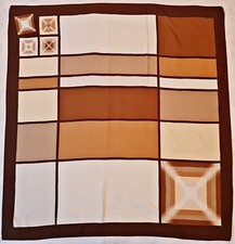 SCARF VINTAGE AUTHENTIC GEOMETRIC ART BROWN 33" SQUARE