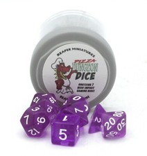 Reaper 19014 Lucky Clear Purple Pizza Dungeon Dice Polyhedral Gaming Die Set