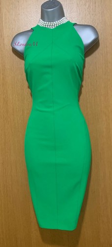 Vestido lápiz elástico KAREN MILLEN UK 12 verde esmeralda cuello trasero bajo DC142 - Imagen 3 de 10