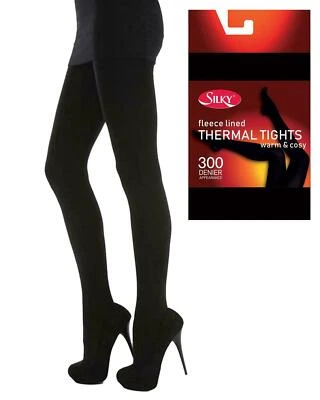 SILKY Ladies' 300 Denier Black Thermal Fleece Tights – Warm, Cozy & Soft Touch