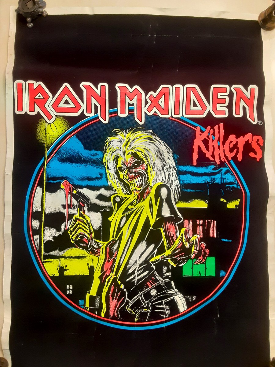Vintage Iron Maiden Killers Black Light Poster Flocked 1988 Vintage Iron Maiden Killers Black Light Poster Flocked 1988