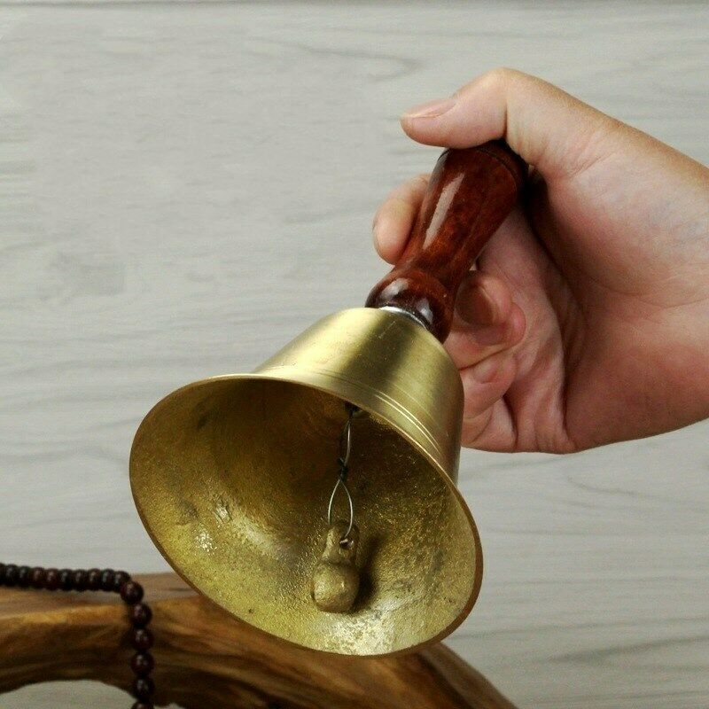 Solid Brass Wooden Handle School Dinner Hand Bell Handbell Reception Bell 16.5cm