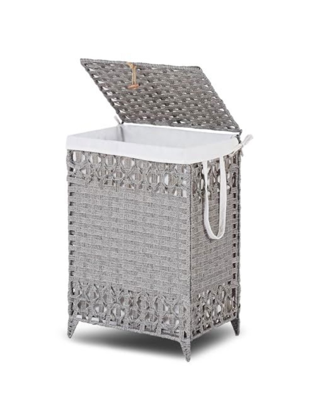 23.8 Gallon Synthetic Rattan Laundry Hamper with Lid for Stylish Clothes Storage-image