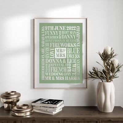 Personalised Mr Mrs Word Art Frame Any Words Custom Love Print Wedding  Gift UK