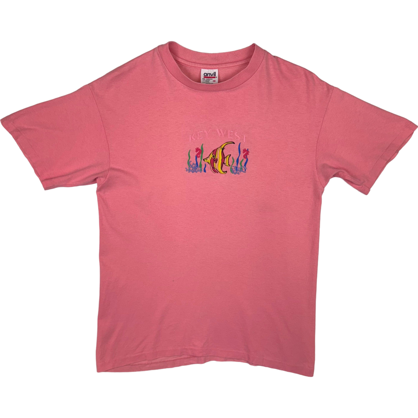 Vintage Anvil Key West Florida Embroidered Single Stitch T-shirt Pink Medium