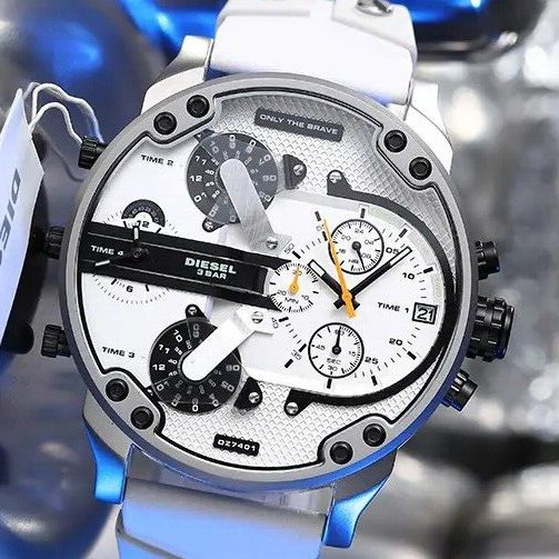 ~NEW MEN'S DIESEL DZ7401 MR. DADDY WHITE/GREY BAND MULTI-ZONE CHRONOGRAPH WATCH