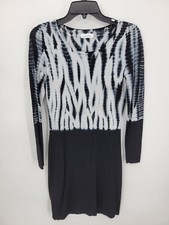 Calvin Klein Dress Womens Small Black White Abstract Bodycon Long Sleeve Artsy