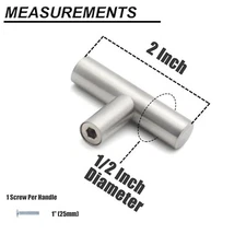BRUSHED NICKEL STAINLESS STEEL SILVER KITCHEN CABINET HANDLE PULL 2" TEE T