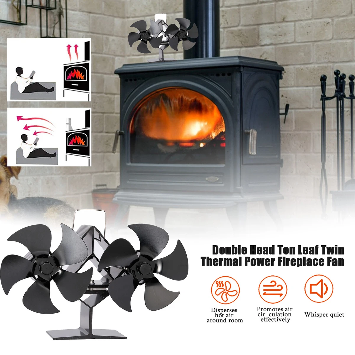 5/6/10Blade Heat Powered Stove Fan Wood Log Burner Fireplace Eco Friendly  Silent | eBay