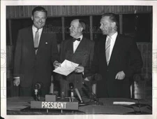 1953 Press Photo Henry Cabot Lodge Jr., Lester Pearson, Hammarskjold of U.N.