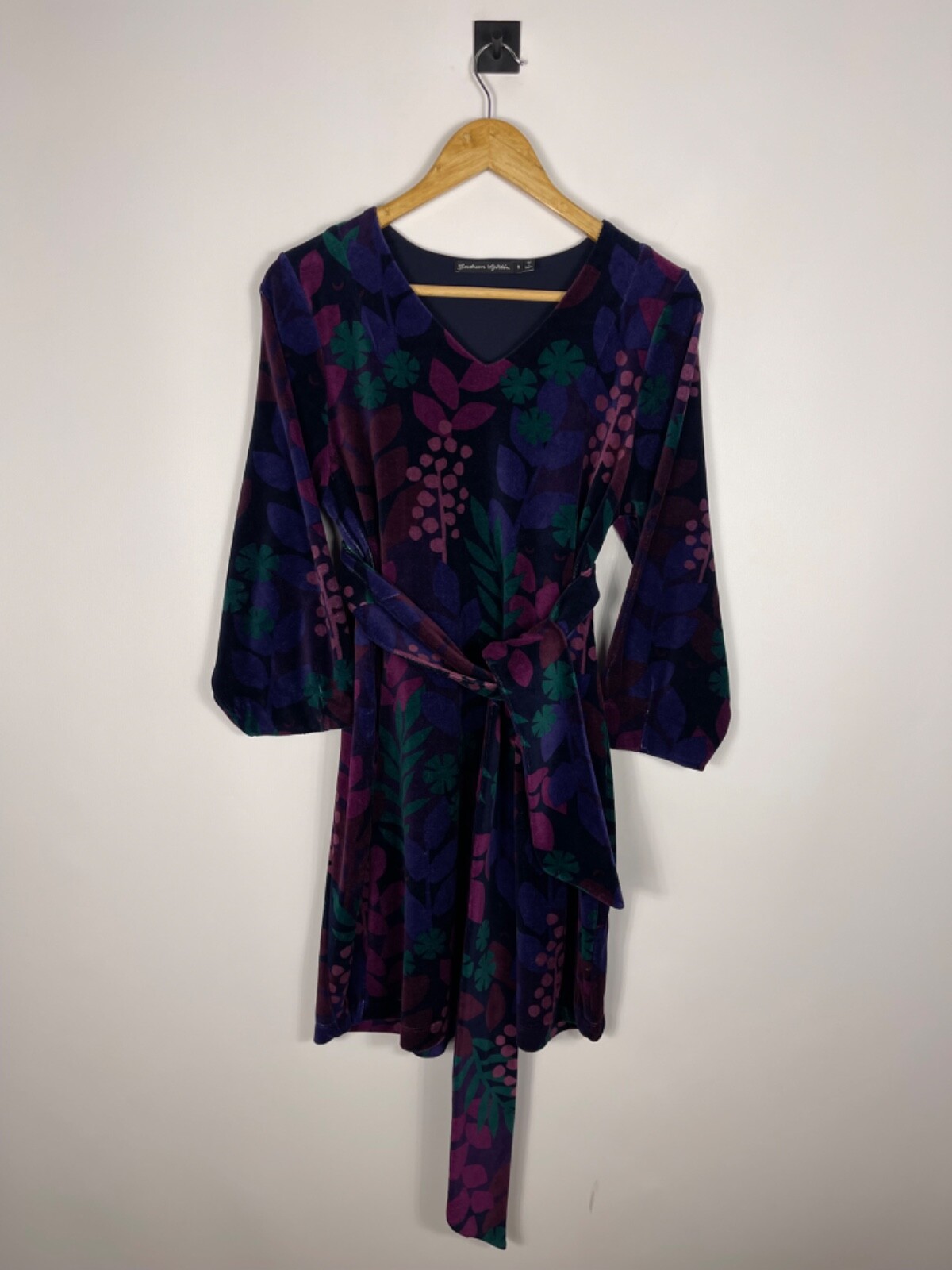 Gudrun Sjoden Women's Velour V-Neck Dress With Belt Size S