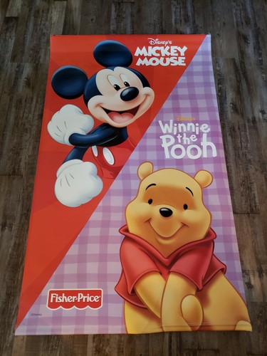 VTG Rare Fisher Price 35x59" Vinyl Banner Store Sign Winnie the Pooh & Mickey
