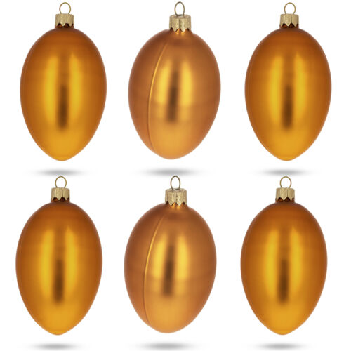 Set of 6 Orange Matte Glass Egg Ornaments 4 Inches - Picture 1 of 3