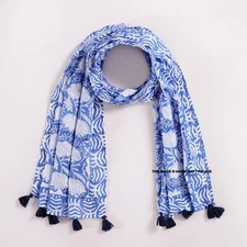 Hand Block Printed Women Long Dupatta Stole Scarf Indian Cotton Fabric Scarves