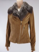 APART Lederjacke Ziegenvelours 34 XS schlamm taupe braungrau Kunstfellkragen