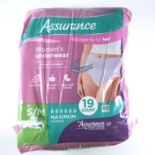 Assurance Underwear Women's Size S/M 3X Max Defense 17 Count Smooth Stretch Fit