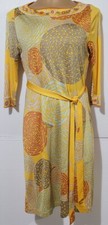Vtg Flora Kung Yellow Mustard Mod Geometric 100 Silk Dress Sz 2 J242