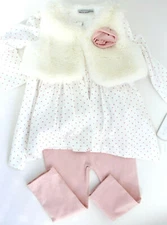 Koala Baby Boutique 3-Piece LS Top Faux Fur Vest Legging Set Pink White Size 12M