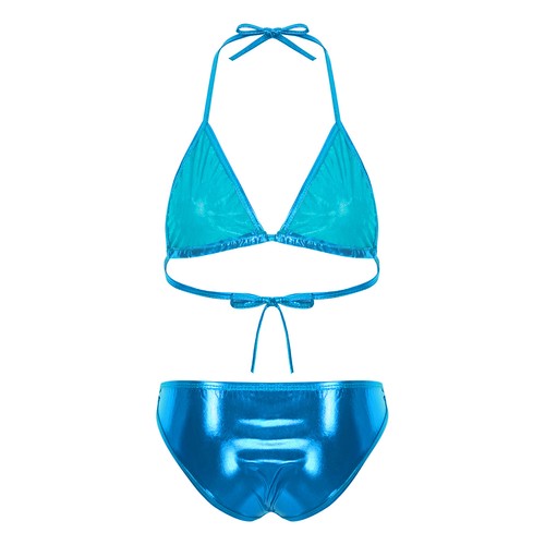 Women Metallic Shiny Bikini Set Halter Self Tie Bathing Suits 2 Piece Swimsuits - Picture 58 of 136