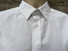 Mens H&M White/Grey Poker Dot Slim Fit Easy Iron Long Sleeved Shirt UK S