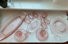 LOT Vintage PINK Depression Glass Handled Dish Salt Cellars Candle Sticks Etc