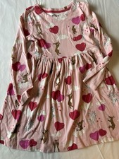Mini Boden long-sleeve jersey dress playful pink bunnies, heart balloons Sz 7-8
