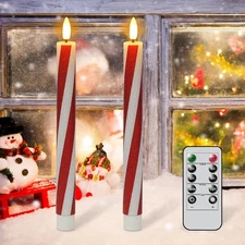 Wondise Christmas Flameless Taper Candles with Remote Timer, 3-Candy cane 