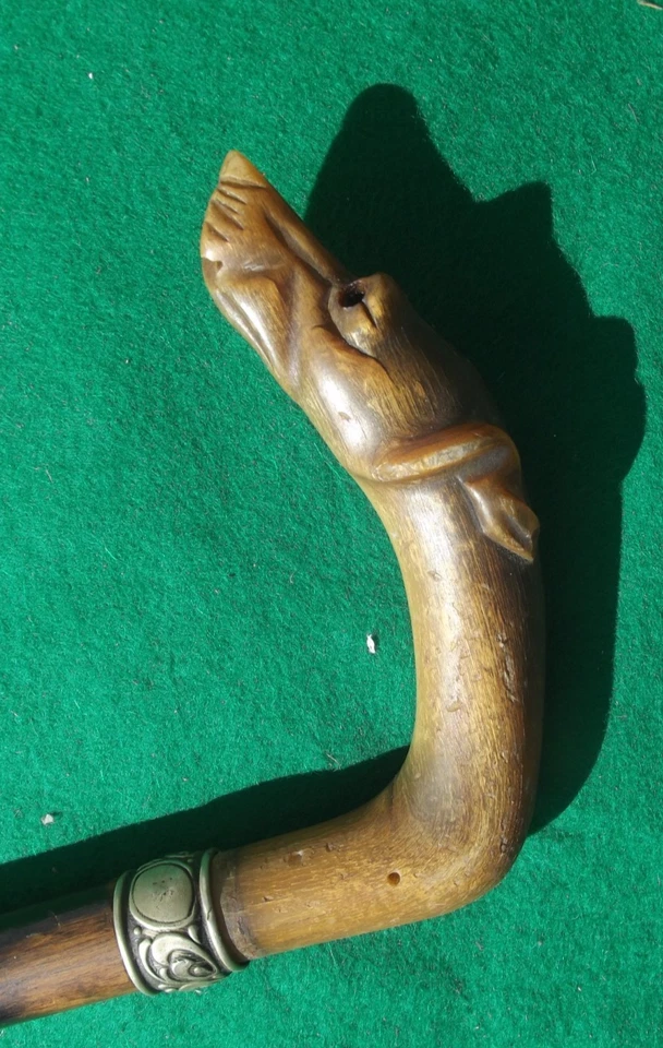 Ancienne Belle Canne De Dandy .  Pommeau En Corne . TETE DE LEVRIER . XIX EME - Photo 3/4