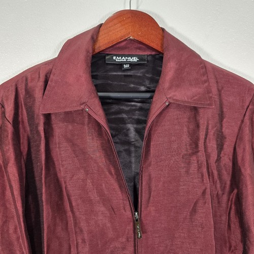 NWT Emanuel Ungaro Zip Up Linen Silk Blazer Size 8/42 Burgundy Lightweight - Picture 2 of 9