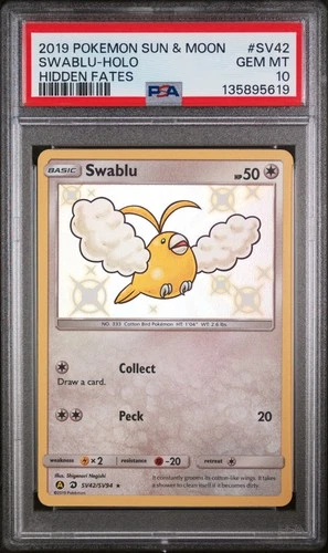 2019 POKEMON SUN & MOON HIDDEN FATES #SV42 SWABLU-HOLO PSA 10