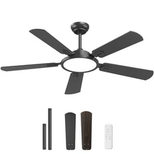 52-inch Low Profile Ceiling Fan with Light & Remote, Modern Black Ceiling Fan...
