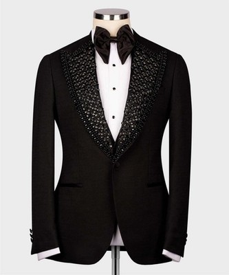 Men Beaded Suit Crystals Jacket Single Breasted Peak Lapel Party Custom Wedding