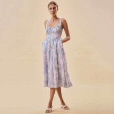 Reformation Balia Linen Dress US2 UK6 ANGELIC Floral White Blue Vintage Sundress