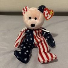 Spangle Ty Beanie Baby Pink Face Patriortic America Bear MWMT DOB July 14 1999