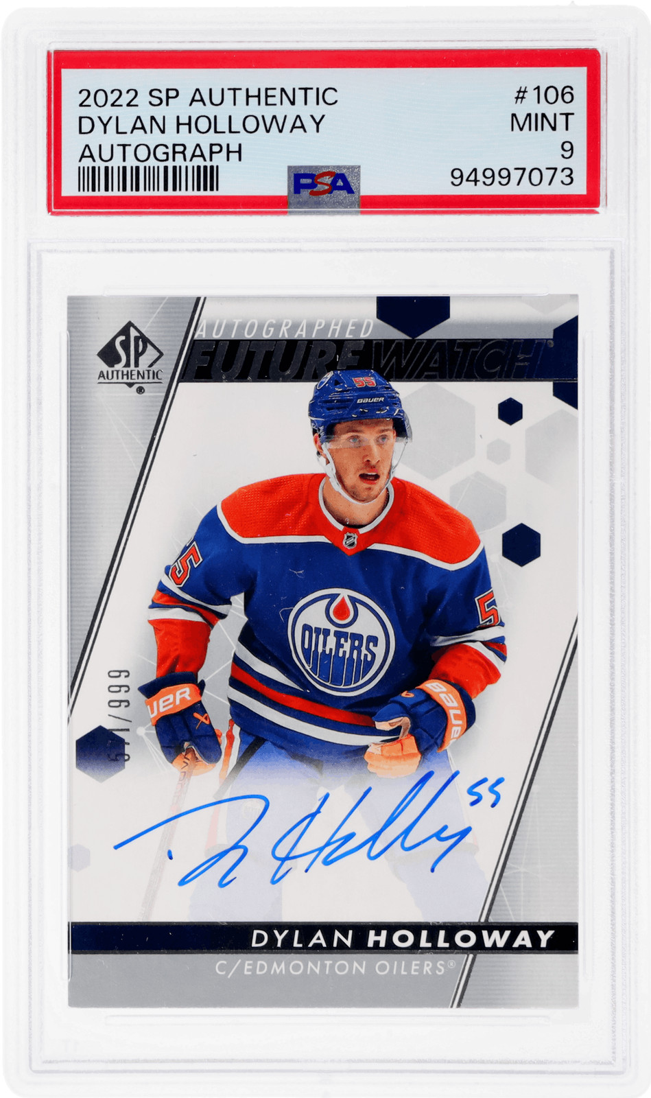 2022 SP Authentic Dylan Holloway Auto #106 /999 PSA 9 Rookie RC