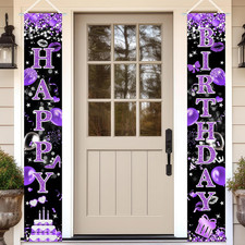 Purple Happy Birthday Banner Glitter Purple Black Birthday Party Decorations for