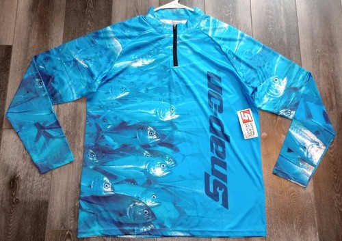 NWT Snap On 1/4 Zip Shirt Mens L FISH graphics Blue Active Fishing Gear Light - Picture 1 of 15