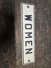 Vintage Women Metal Restroom Sign Embossed Raised Letters 10  x 2  Inches