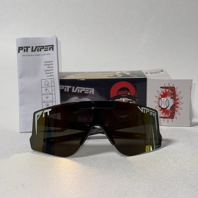 PIT VIPER The Exec Flip-Offs POLARIZED Sunglasses Black/Rainbow Mirror NEW
