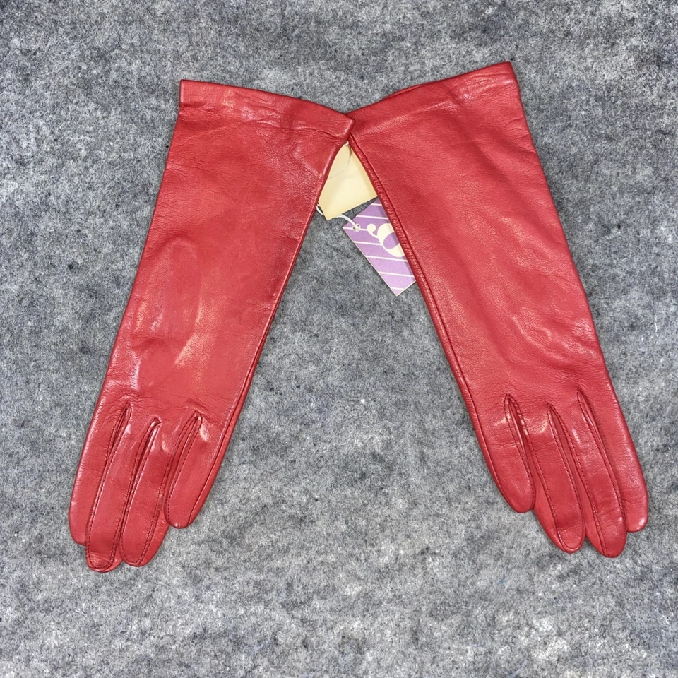 Guantes de colección Grandoe para mujer 6,5 de cuero rojo forrados de seda dinero antiguo con clase Foto 3 de 3