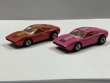 HOT WHEELS BLACKWALL FERRARI 308 PAIR - PINK COLOR RACER & METALLIC RED BEAUTYS!